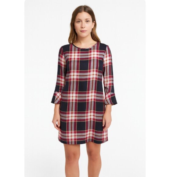 Loft SZ 8P Tie Back Plaid Dress NWT $89.50 Lightweight - Picture 1 of 9